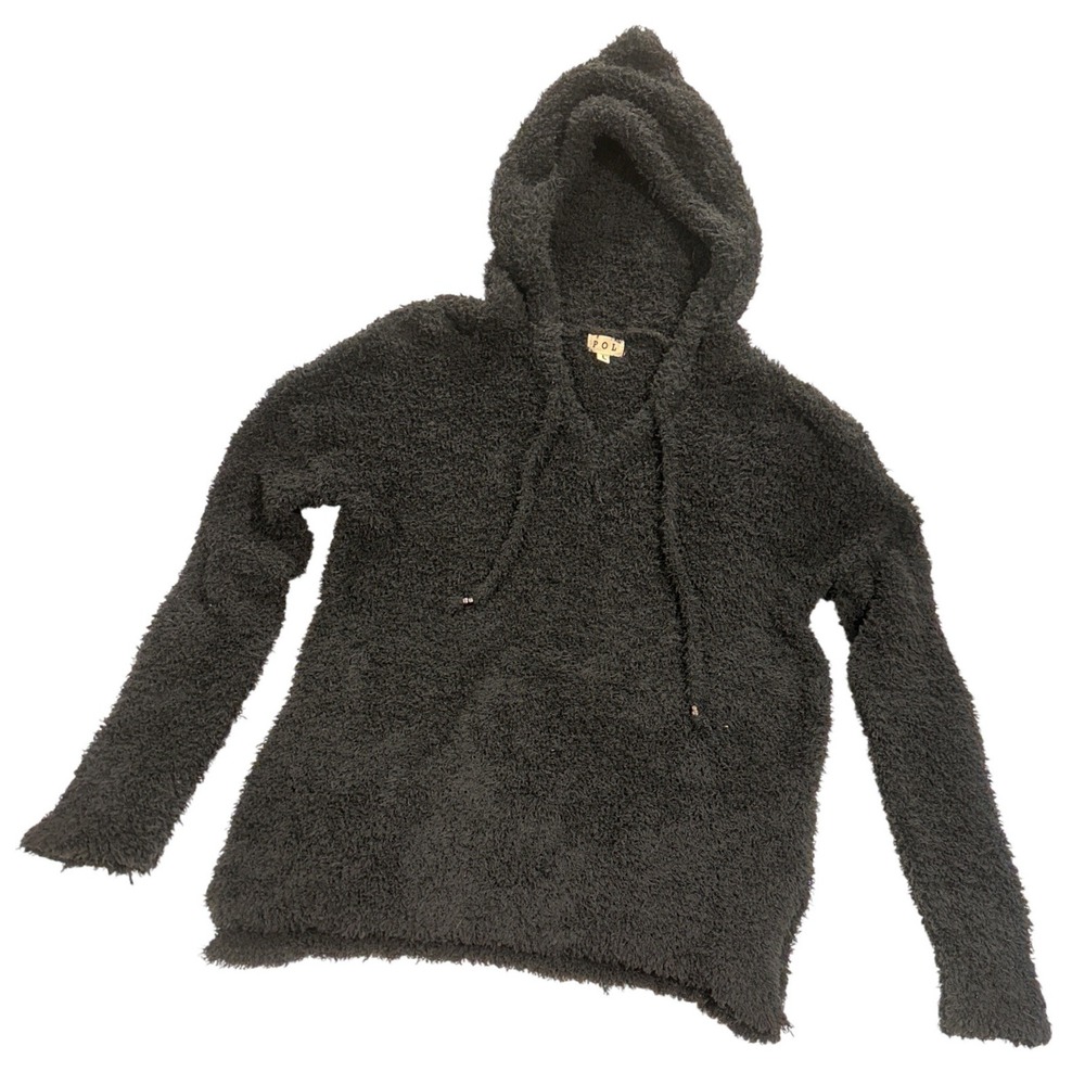 POL Pullover Hoodie Women Large Black Popcorn Sherpa Soft JP3